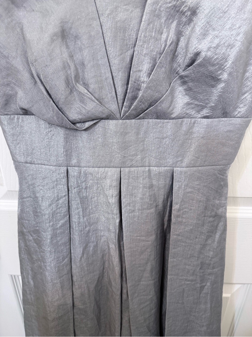 Adrianna Papell Light Gray V-Neck A-Line Midi Dress - Picture 3 of 7